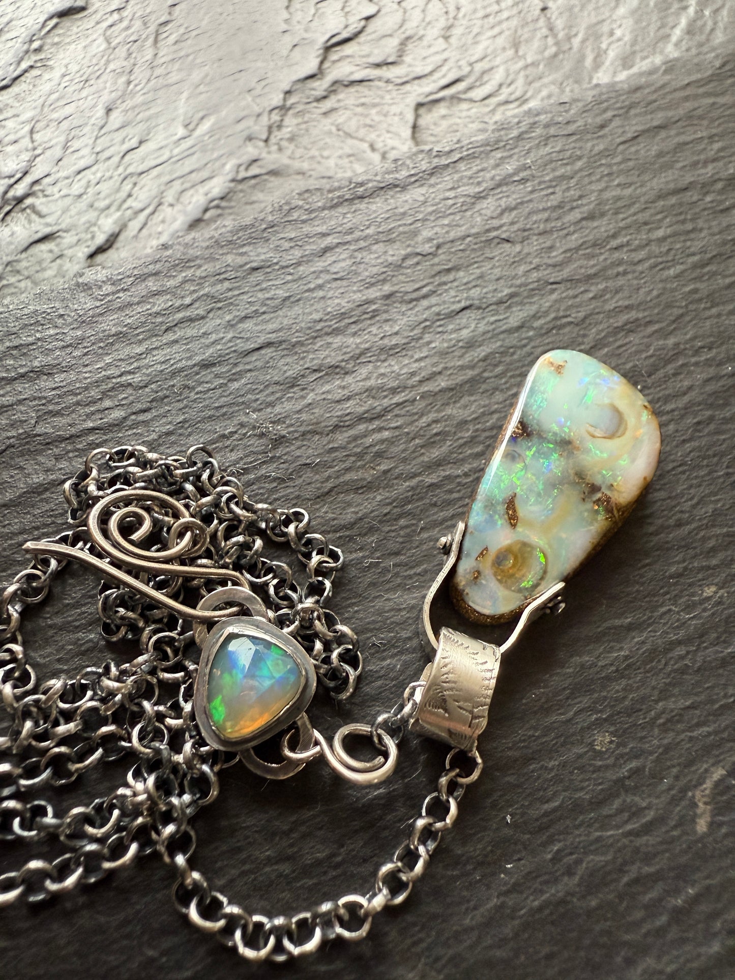 Long Boulder Opal Pendant Necklace