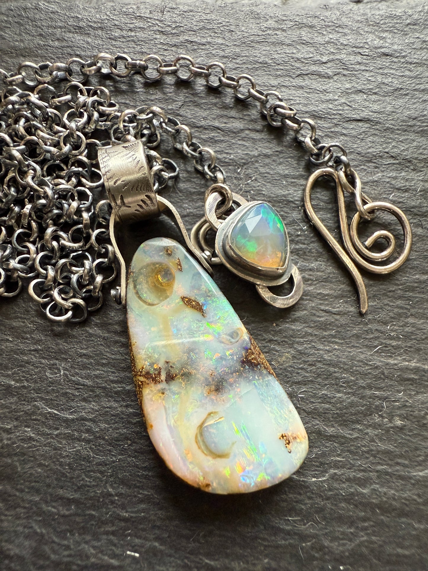 Long Boulder Opal Pendant Necklace