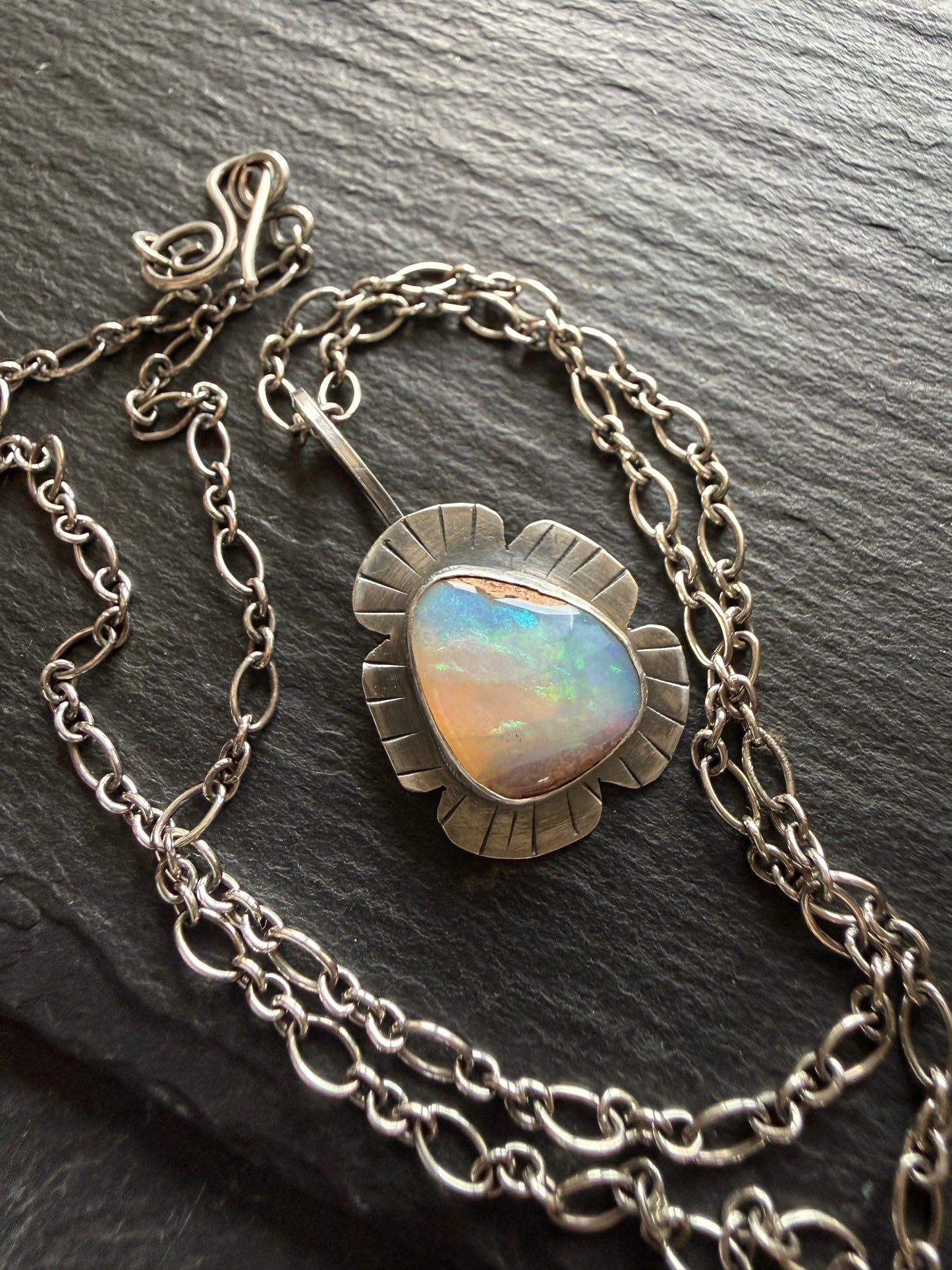 Colourful Opal Pendant Necklace