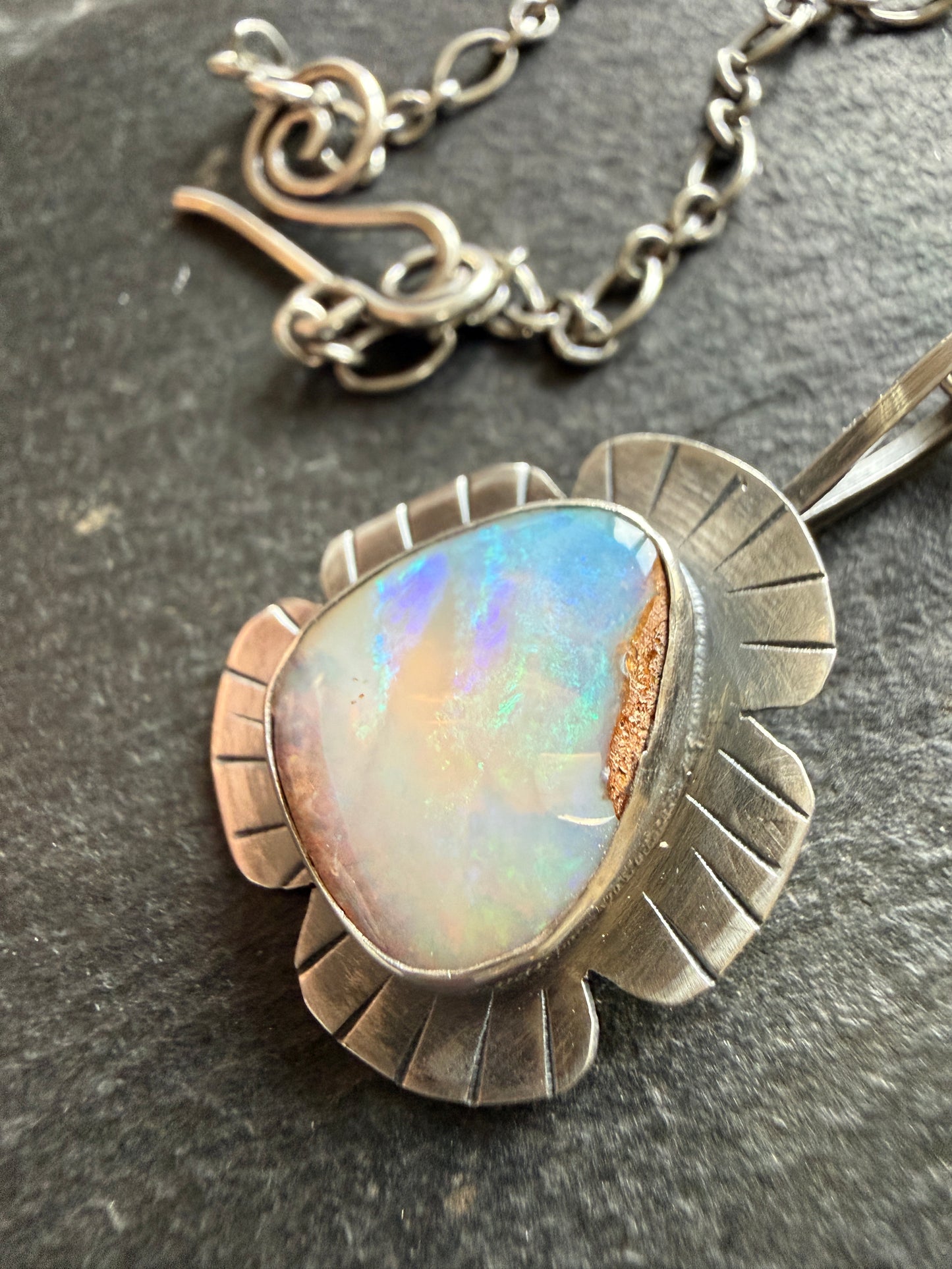 Colourful Opal Pendant Necklace