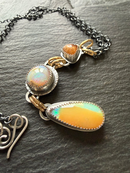 Orange Garnet and Opal Necklace