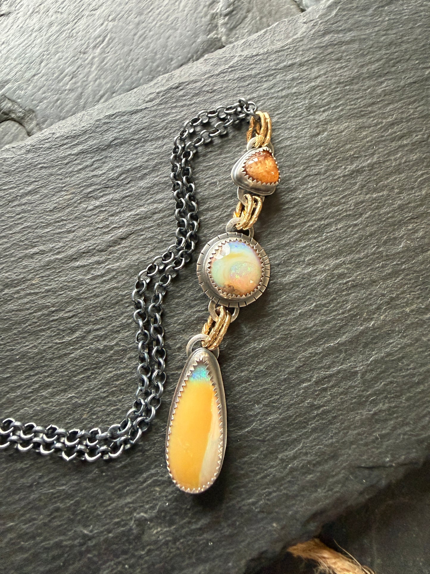Orange Garnet and Opal Necklace