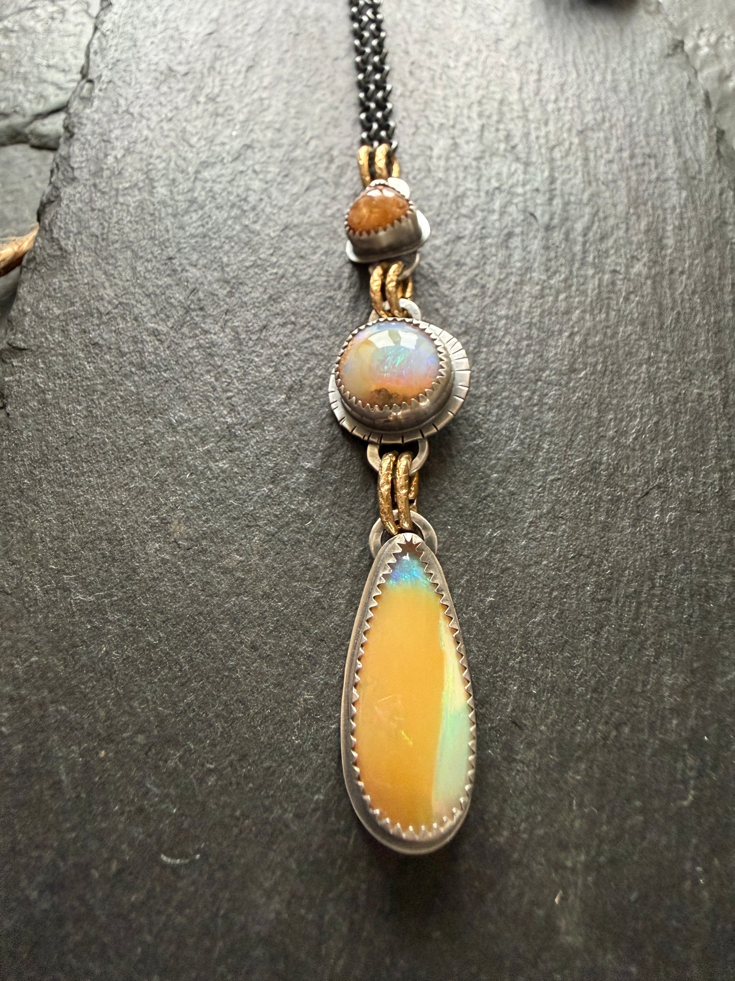Orange Garnet and Opal Necklace