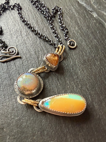 Orange Garnet and Opal Necklace