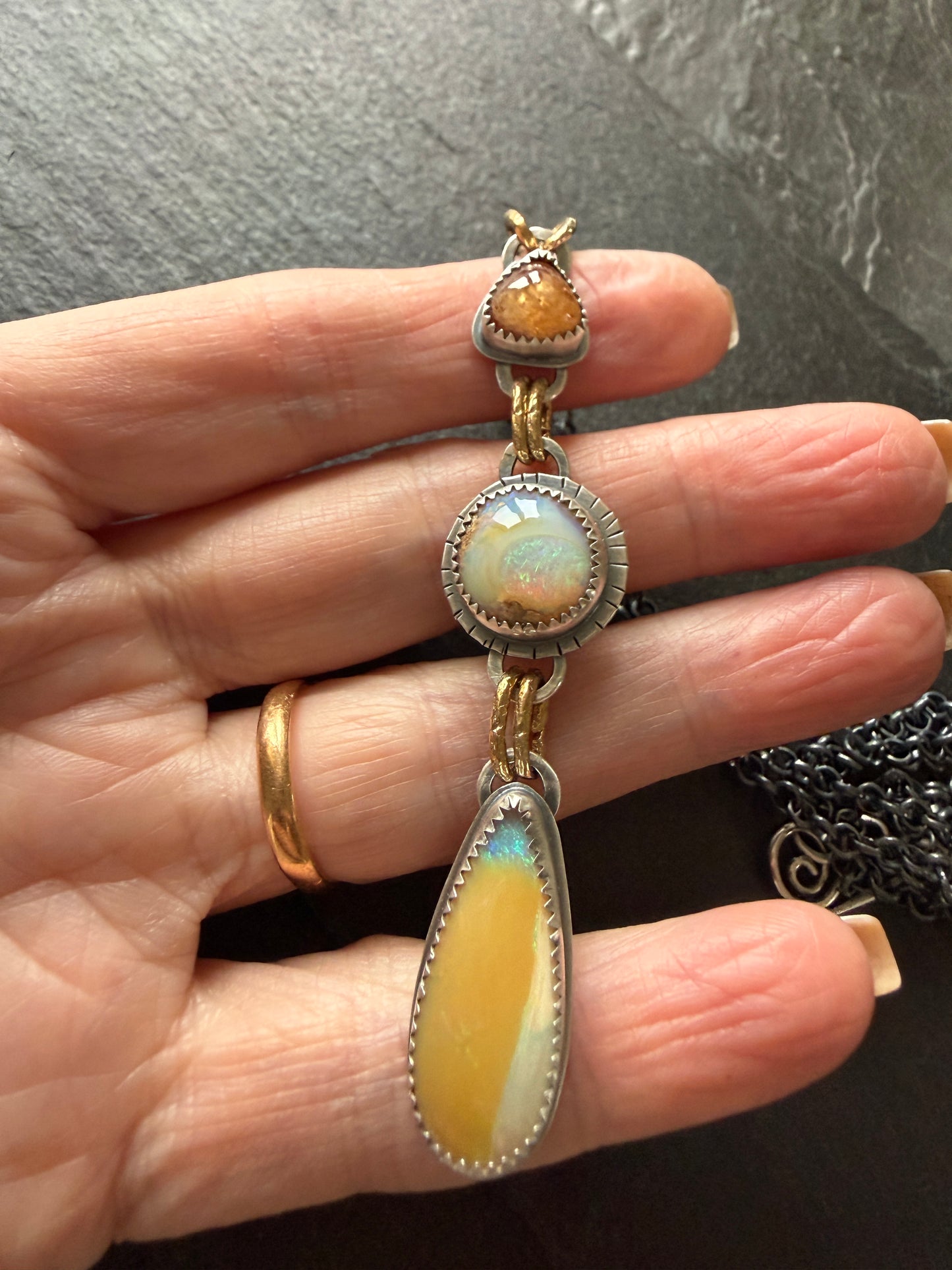 Orange Garnet and Opal Necklace