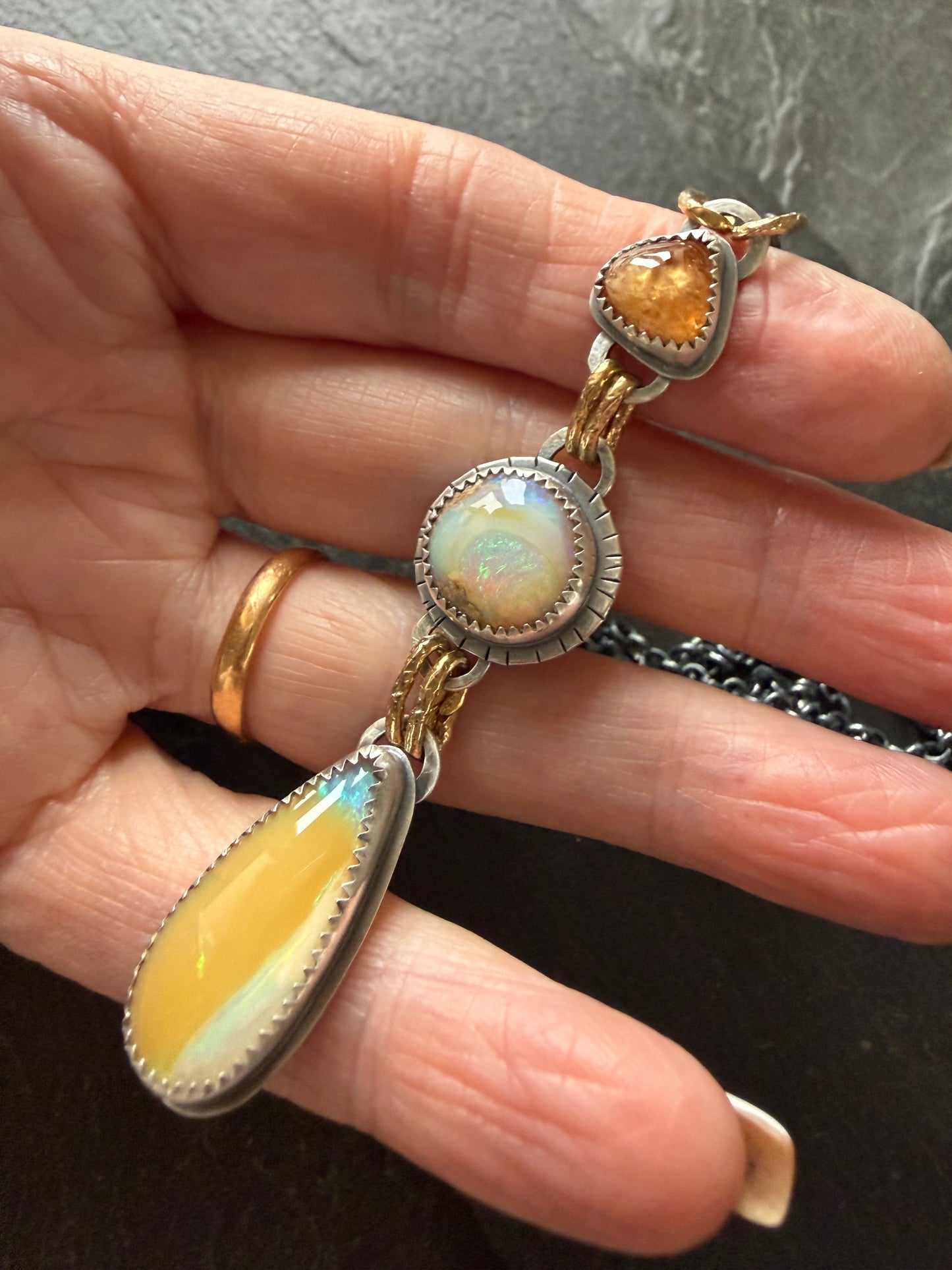 Orange Garnet and Opal Necklace