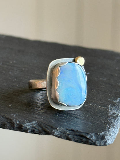 Soft Blue Boulder Opal Ring 6 1/4