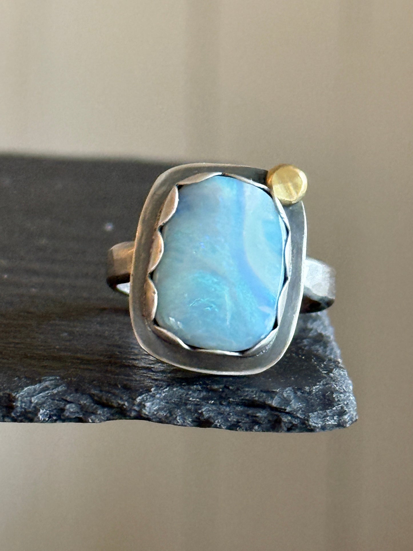 Soft Blue Boulder Opal Ring 6 1/4