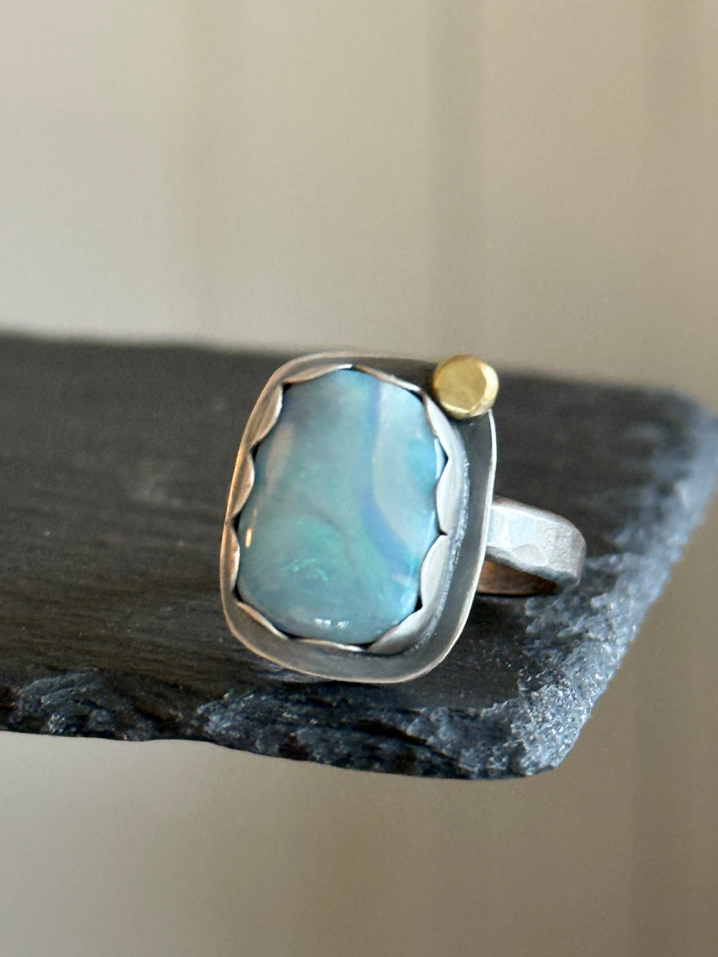 Soft Blue Boulder Opal Ring 6 1/4