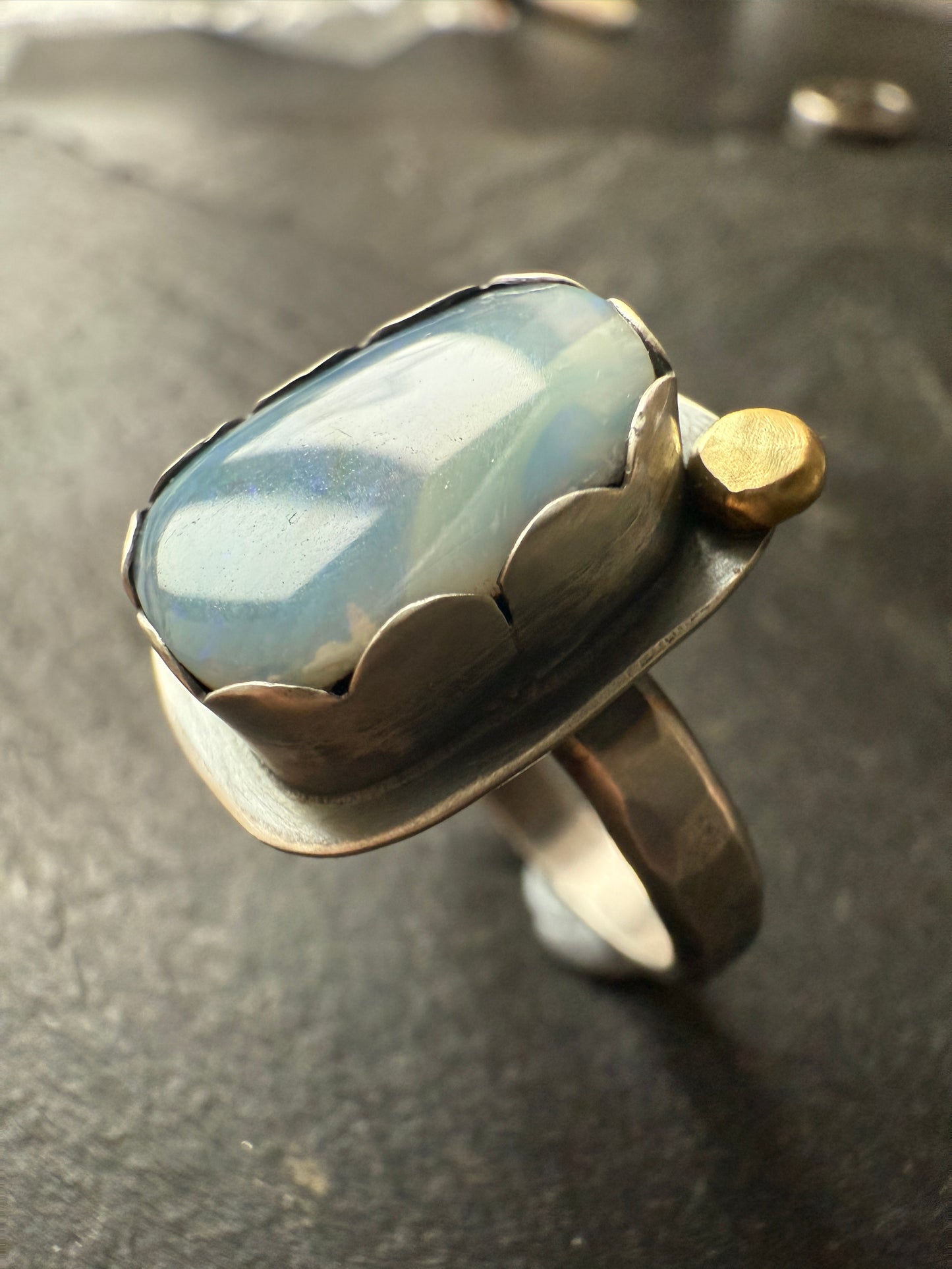 Soft Blue Boulder Opal Ring 6 1/4