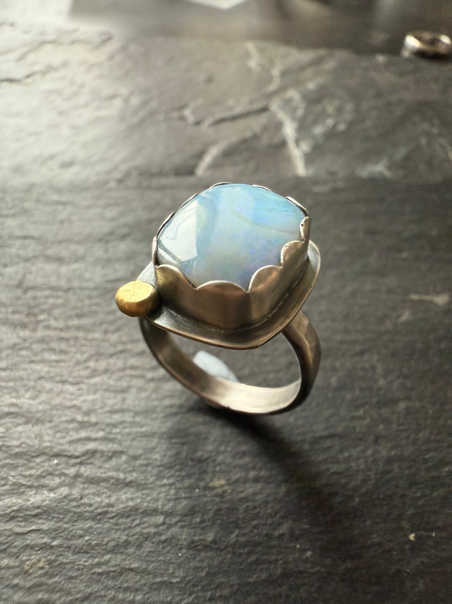 Soft Blue Boulder Opal Ring 6 1/4