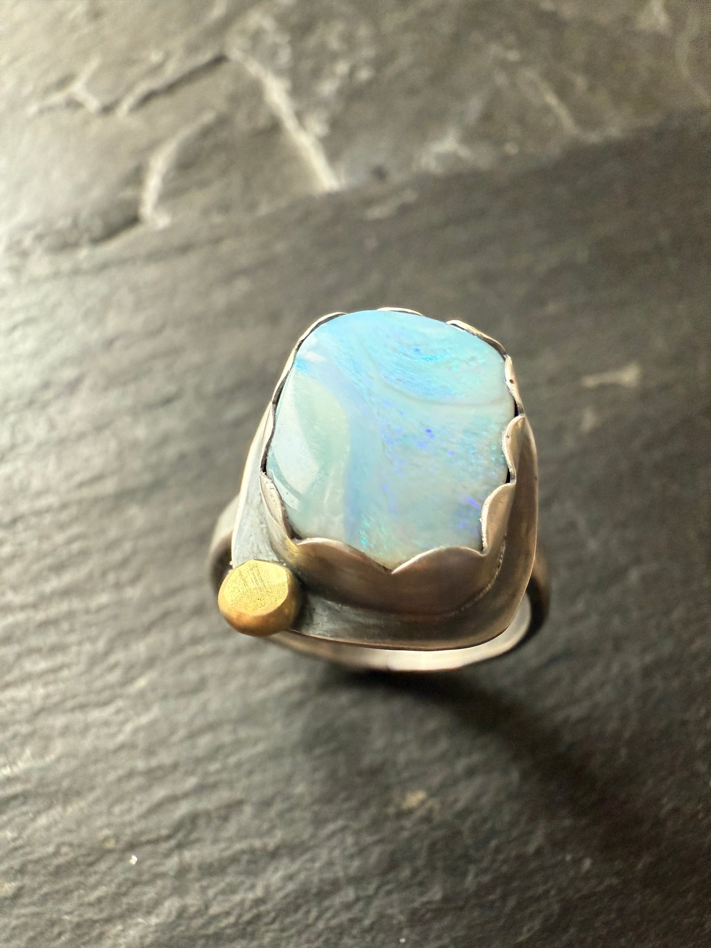 Soft Blue Boulder Opal Ring 6 1/4