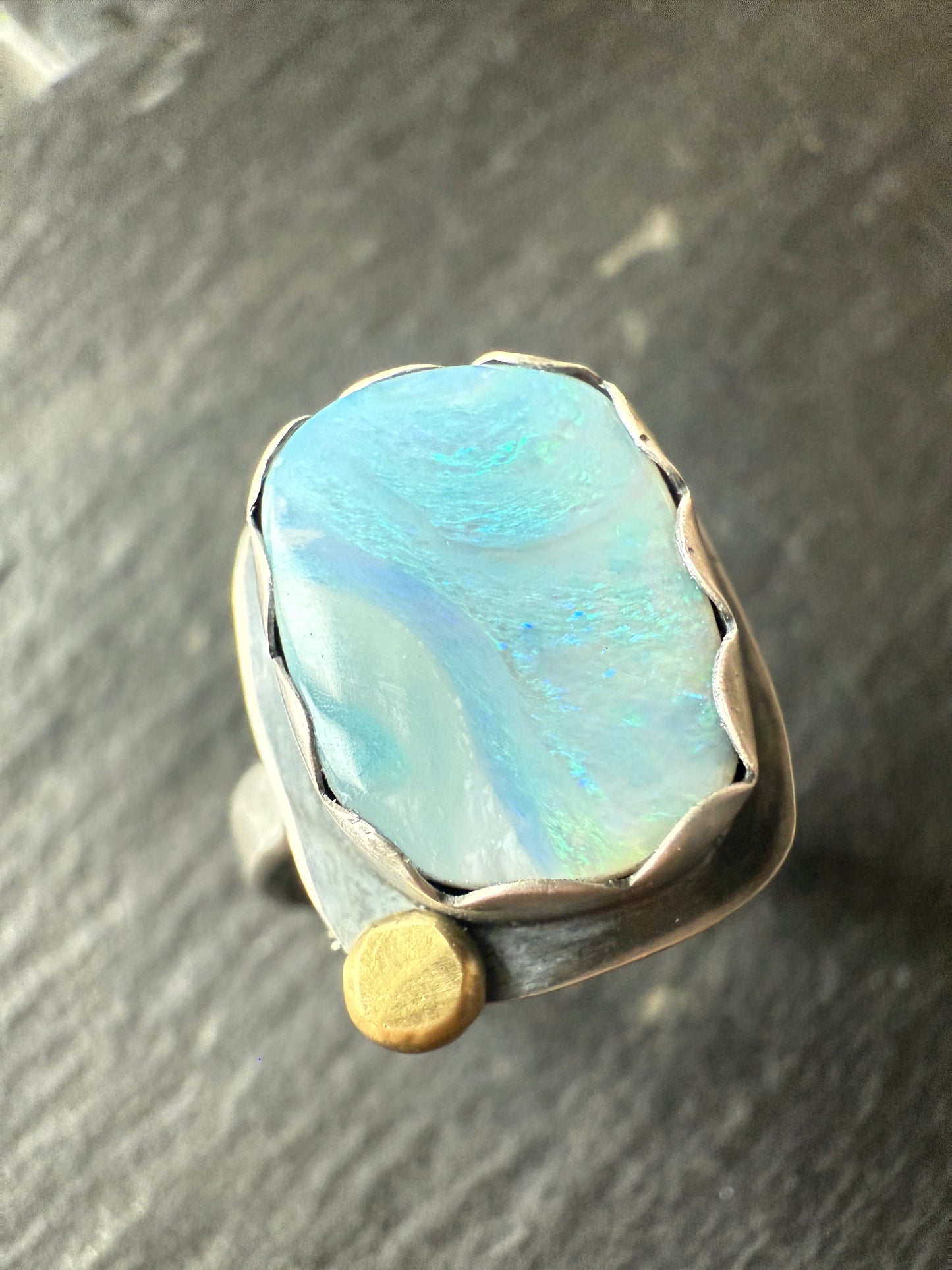 Soft Blue Boulder Opal Ring 6 1/4