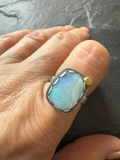 Soft Blue Boulder Opal Ring 6 1/4