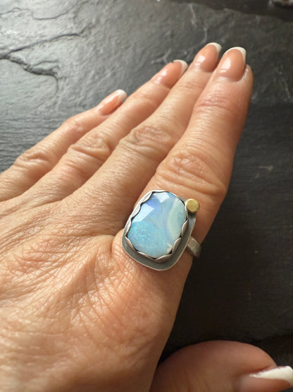 Soft Blue Boulder Opal Ring 6 1/4