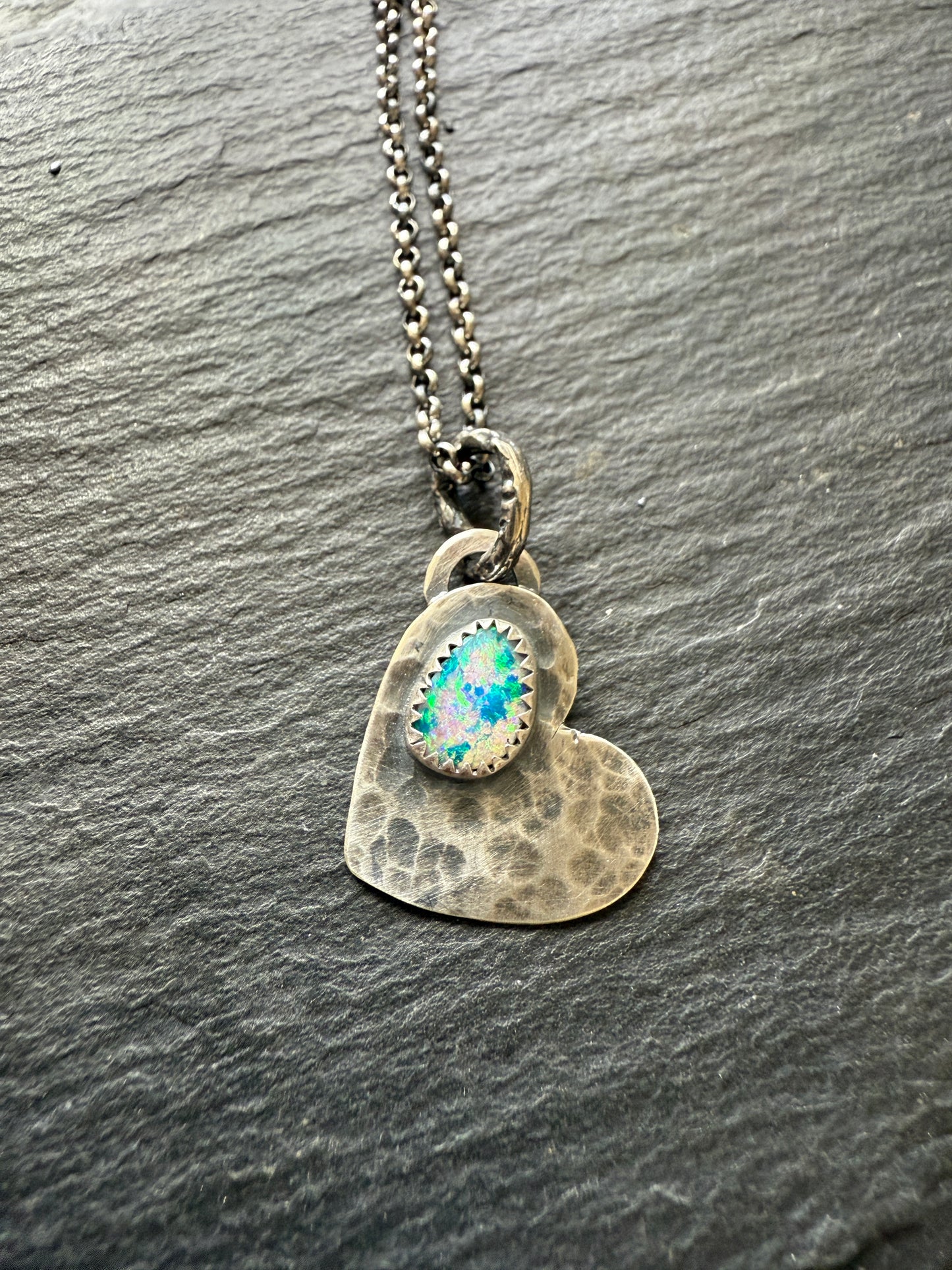 Dainty Heart Pendant with Boulder Opal