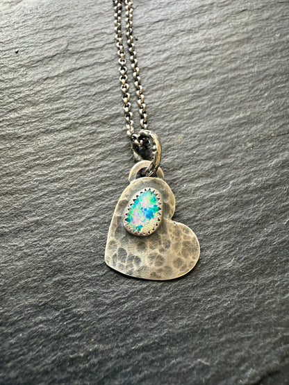 Dainty Heart Pendant with Boulder Opal