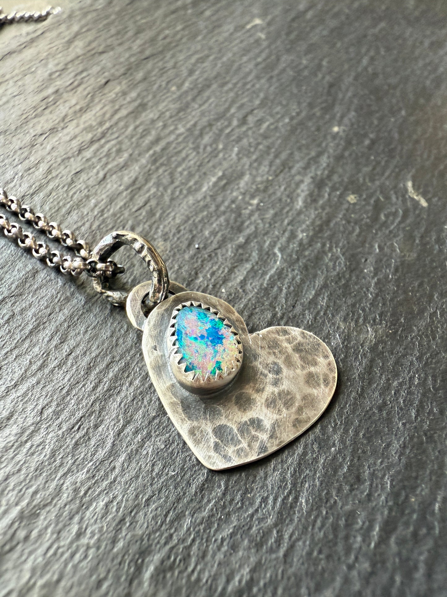 Dainty Heart Pendant with Boulder Opal