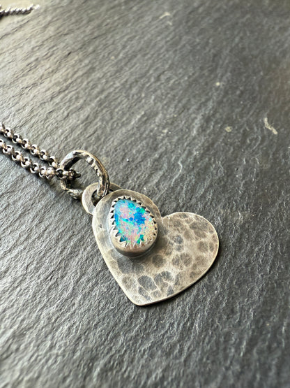 Dainty Heart Pendant with Boulder Opal