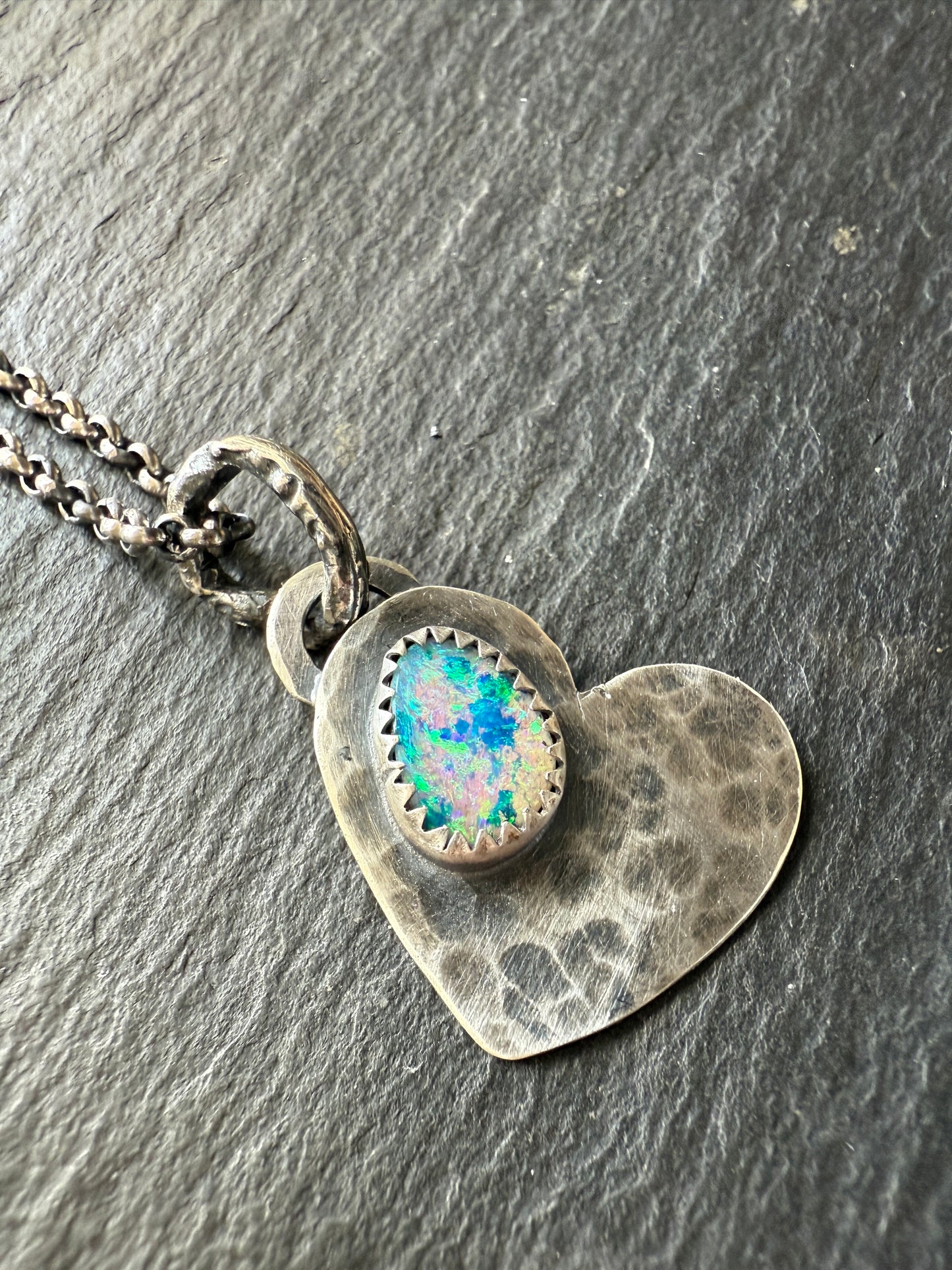 Dainty Heart Pendant with Boulder Opal
