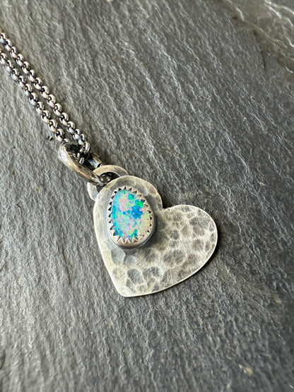 Dainty Heart Pendant with Boulder Opal