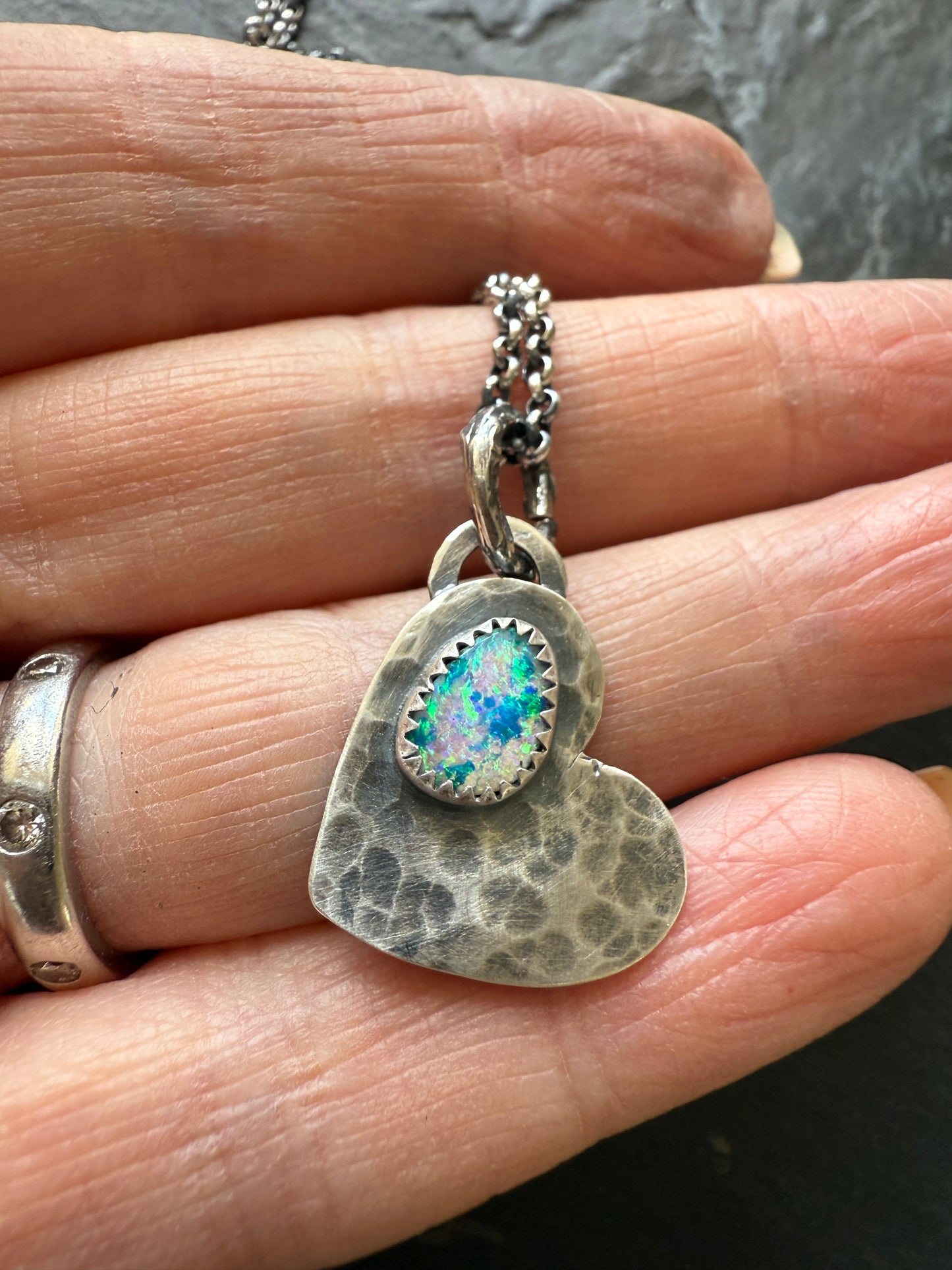 Dainty Heart Pendant with Boulder Opal
