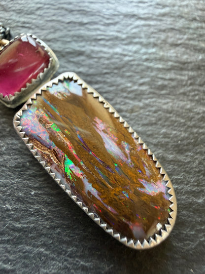Boulder opal & Tourmaline Pendant