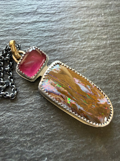 Boulder opal & Tourmaline Pendant