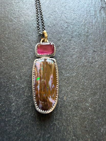 Boulder opal & Tourmaline Pendant