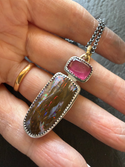Boulder opal & Tourmaline Pendant