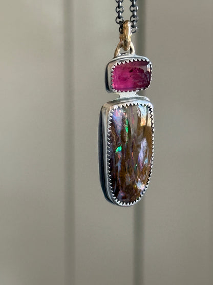 Boulder opal & Tourmaline Pendant