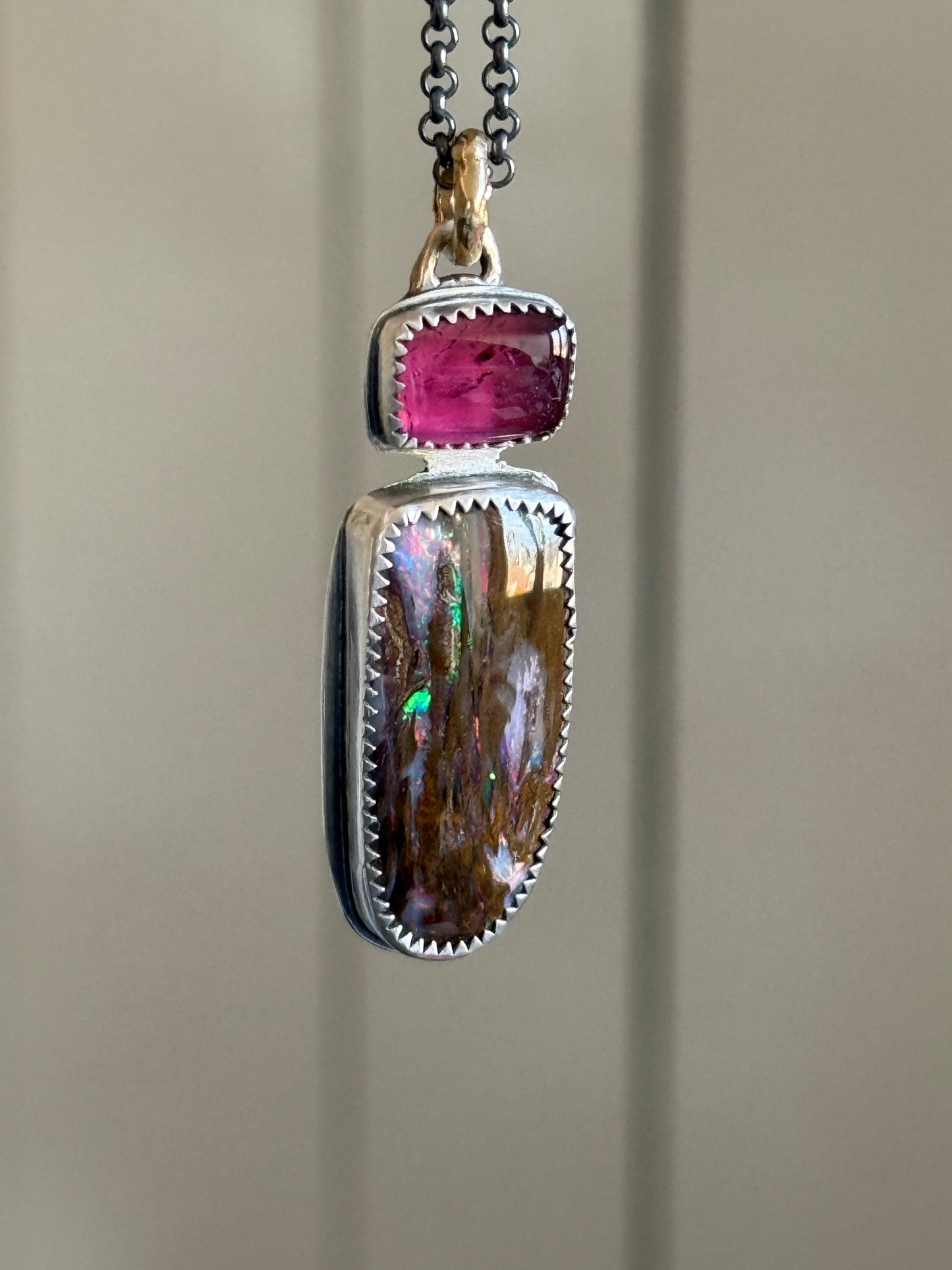 Boulder opal & Tourmaline Pendant
