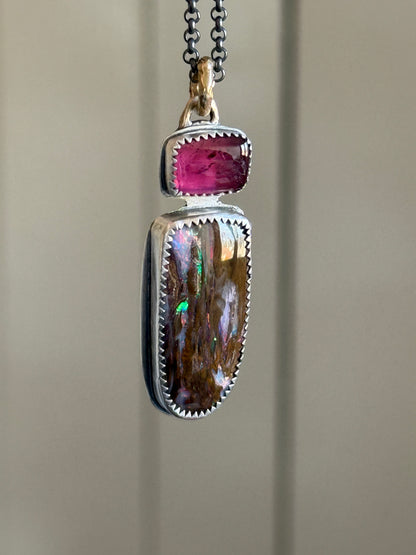 Boulder opal & Tourmaline Pendant