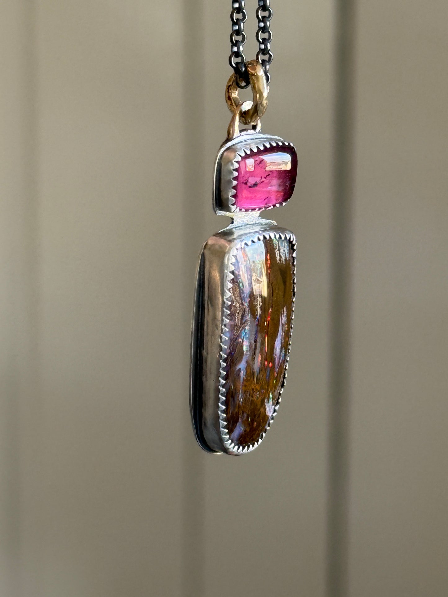Boulder opal & Tourmaline Pendant