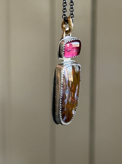 Boulder opal & Tourmaline Pendant