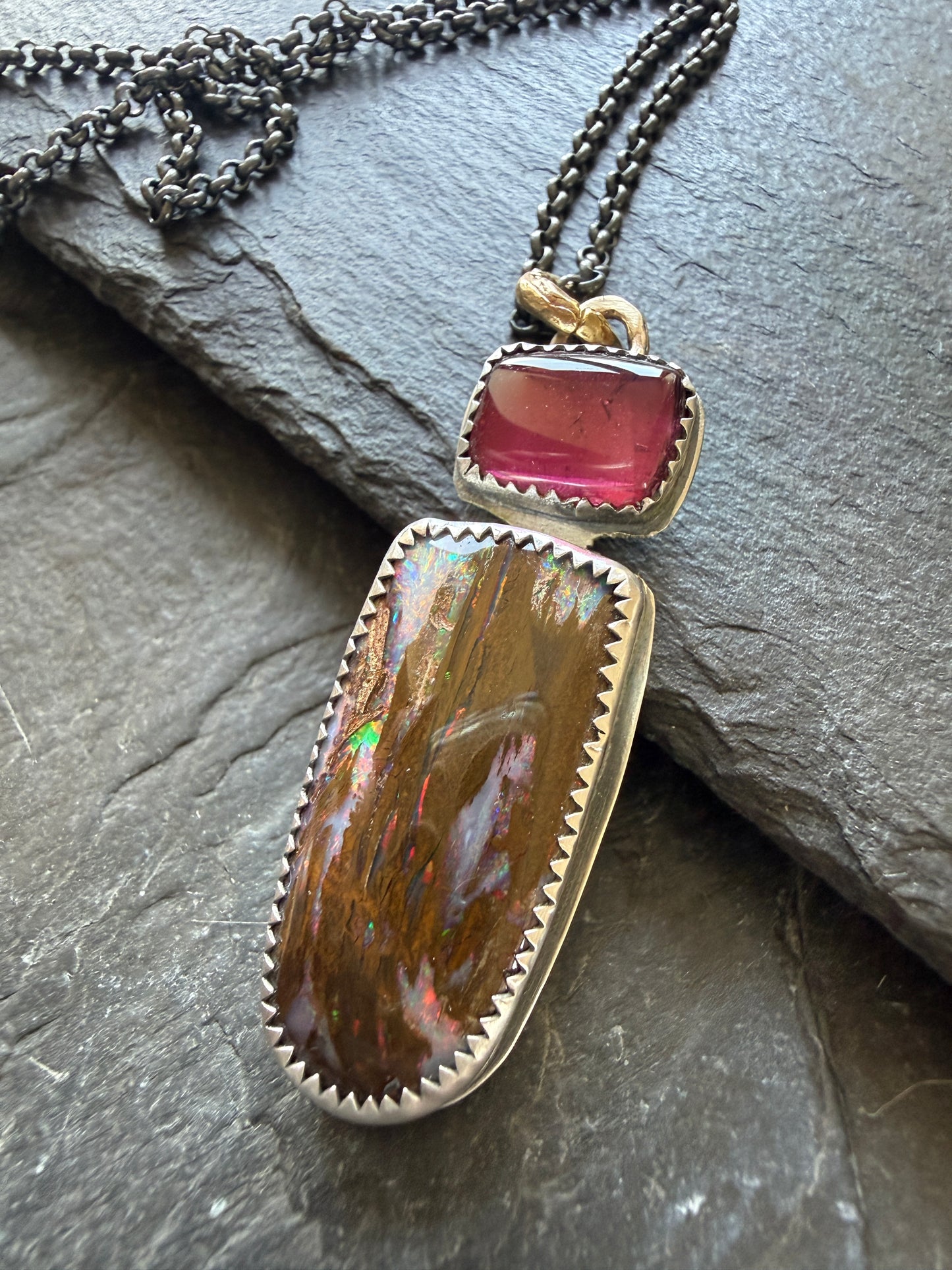 Boulder opal & Tourmaline Pendant