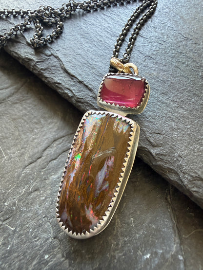 Boulder opal & Tourmaline Pendant