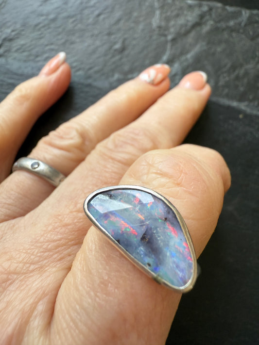 Lilac Boulder Opal Ring 7 1/4