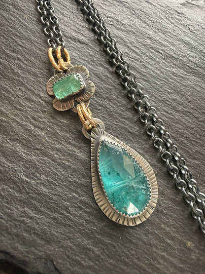 Teal Kyanite and Green Tourmaline Pendant