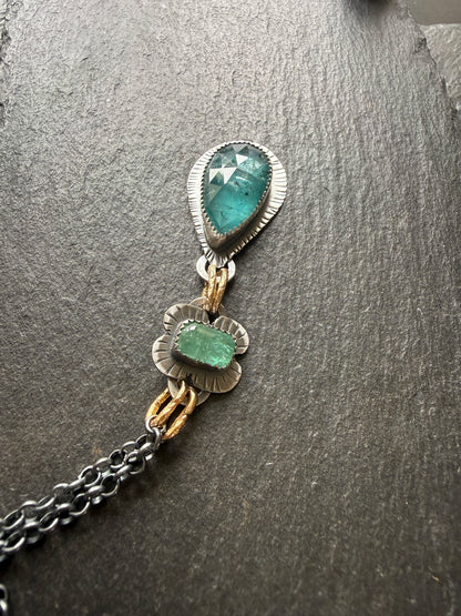 Teal Kyanite and Green Tourmaline Pendant