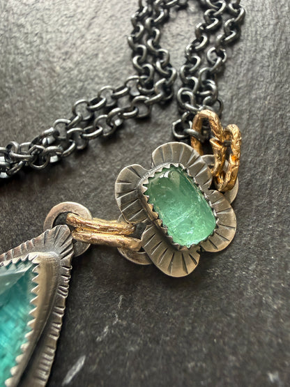Teal Kyanite and Green Tourmaline Pendant