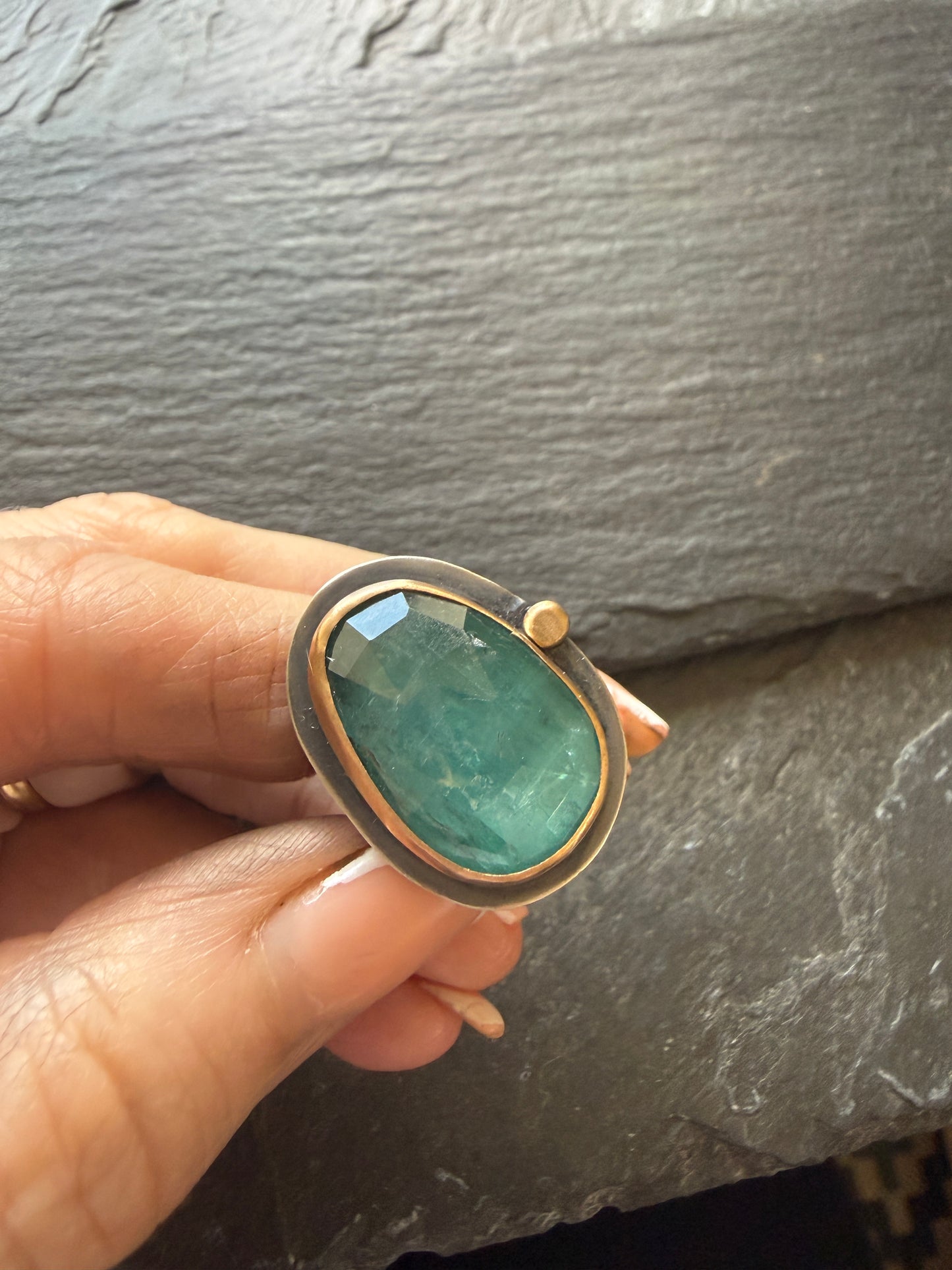 Teal Kyanite Stone Ring US 7 / UK N1/2