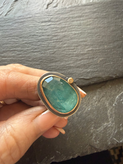 Teal Kyanite Stone Ring US 7 / UK N1/2