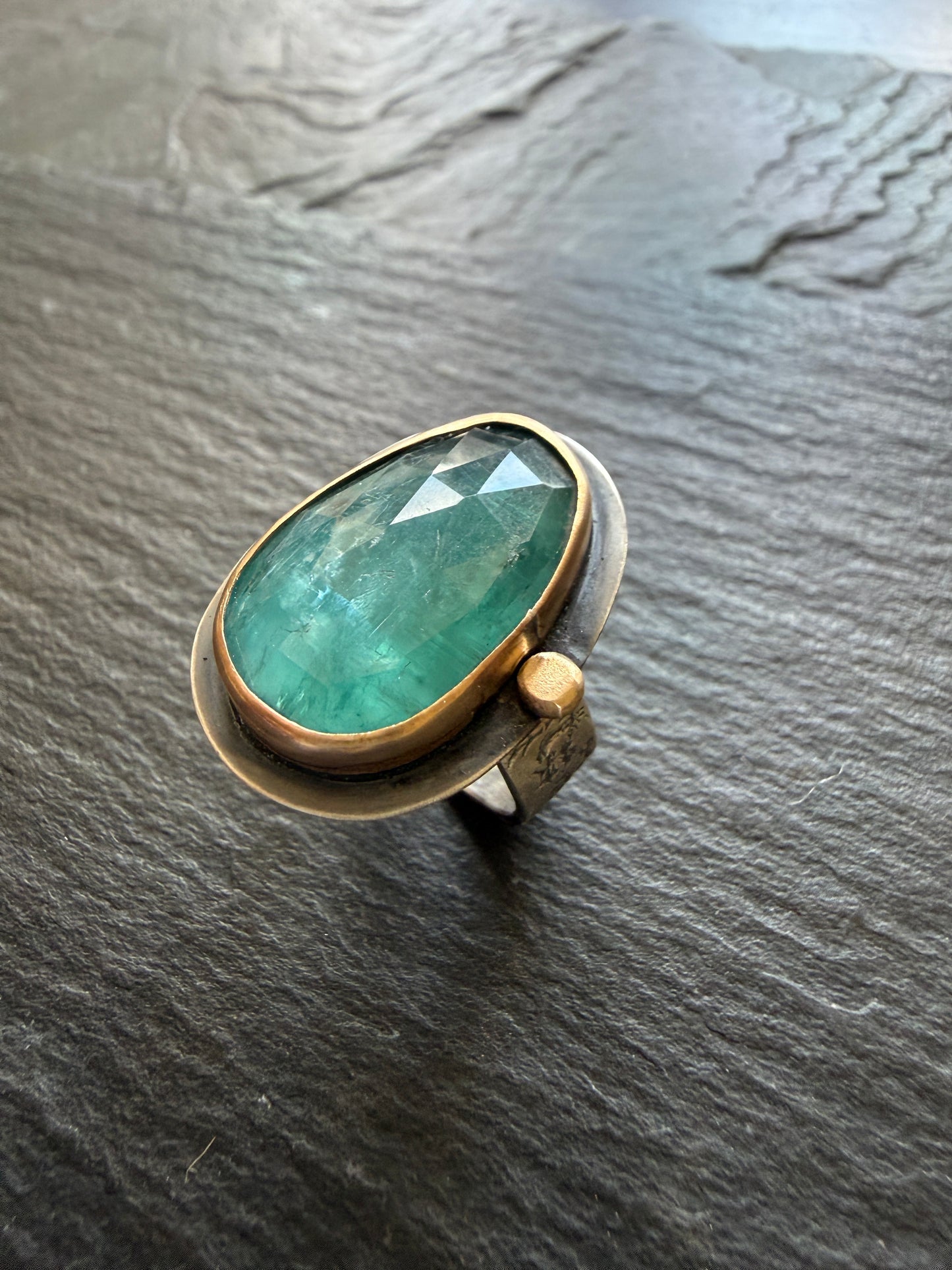Teal Kyanite Stone Ring US 7 / UK N1/2