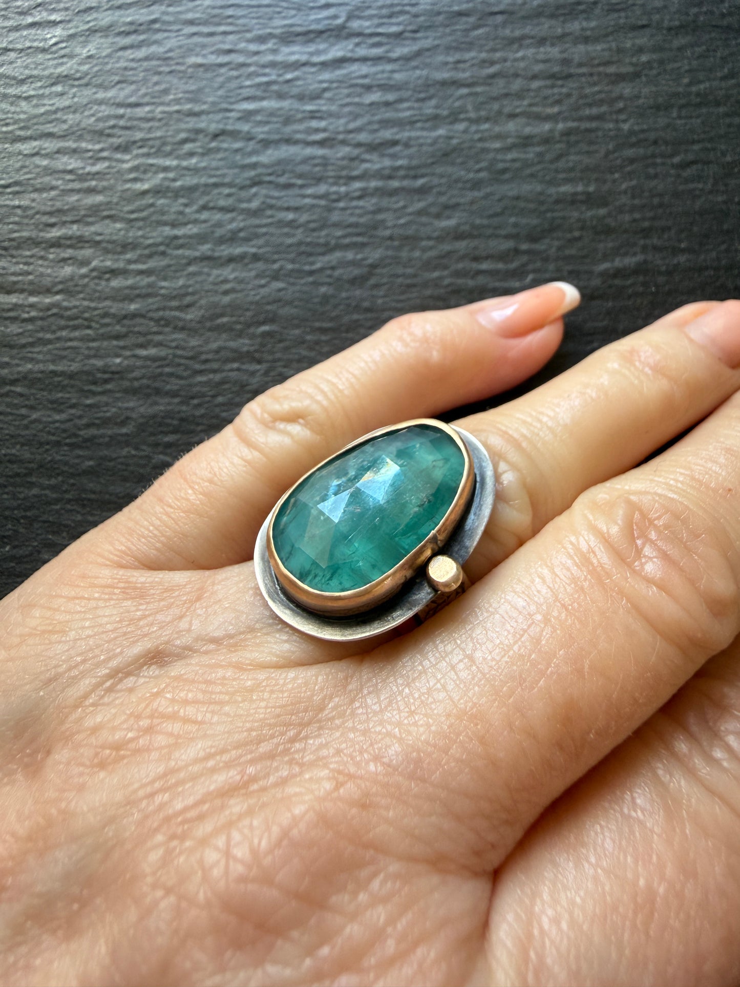 Teal Kyanite Stone Ring US 7 / UK N1/2