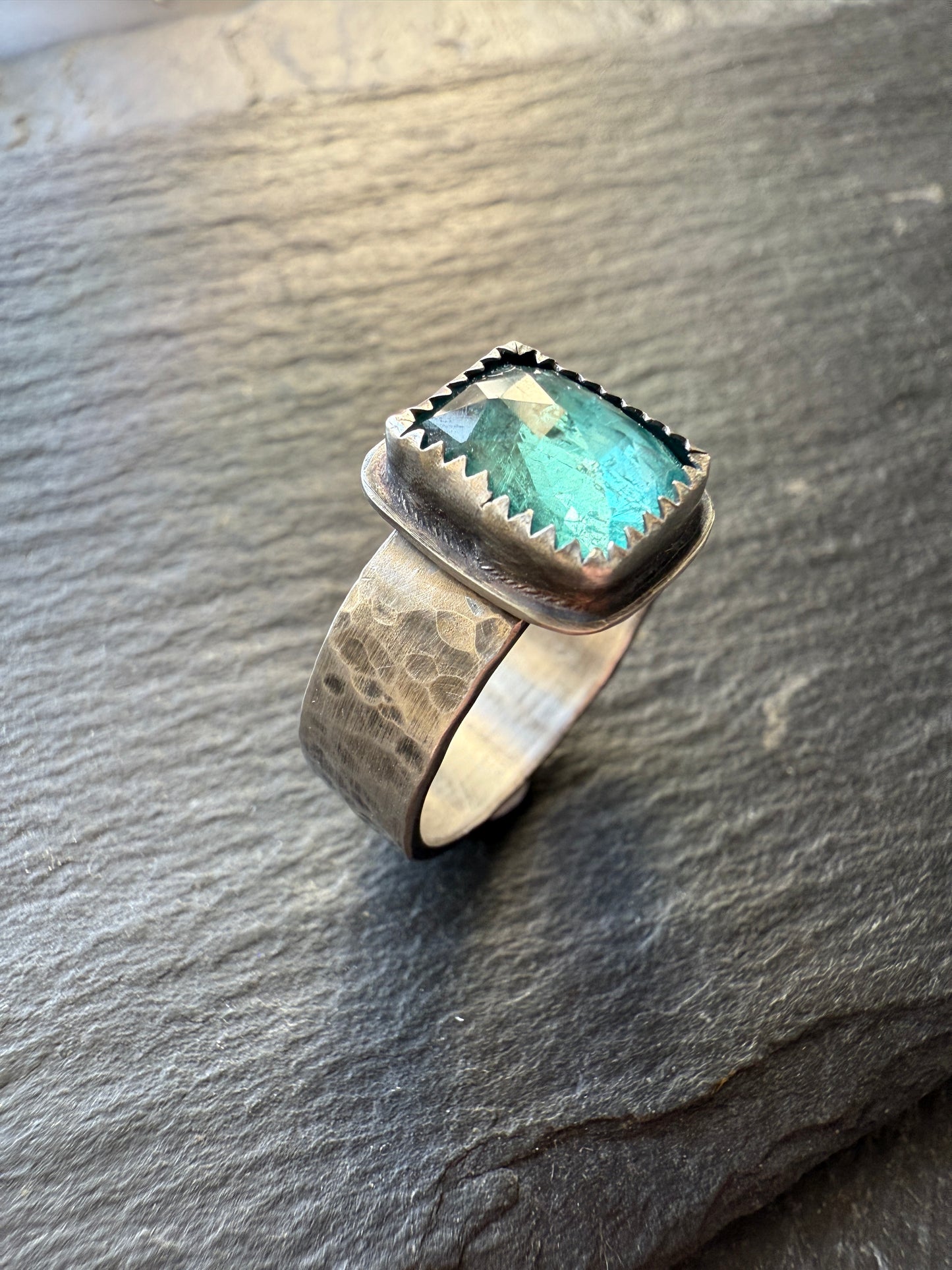 Emerald Kyanite Ring size 7.5