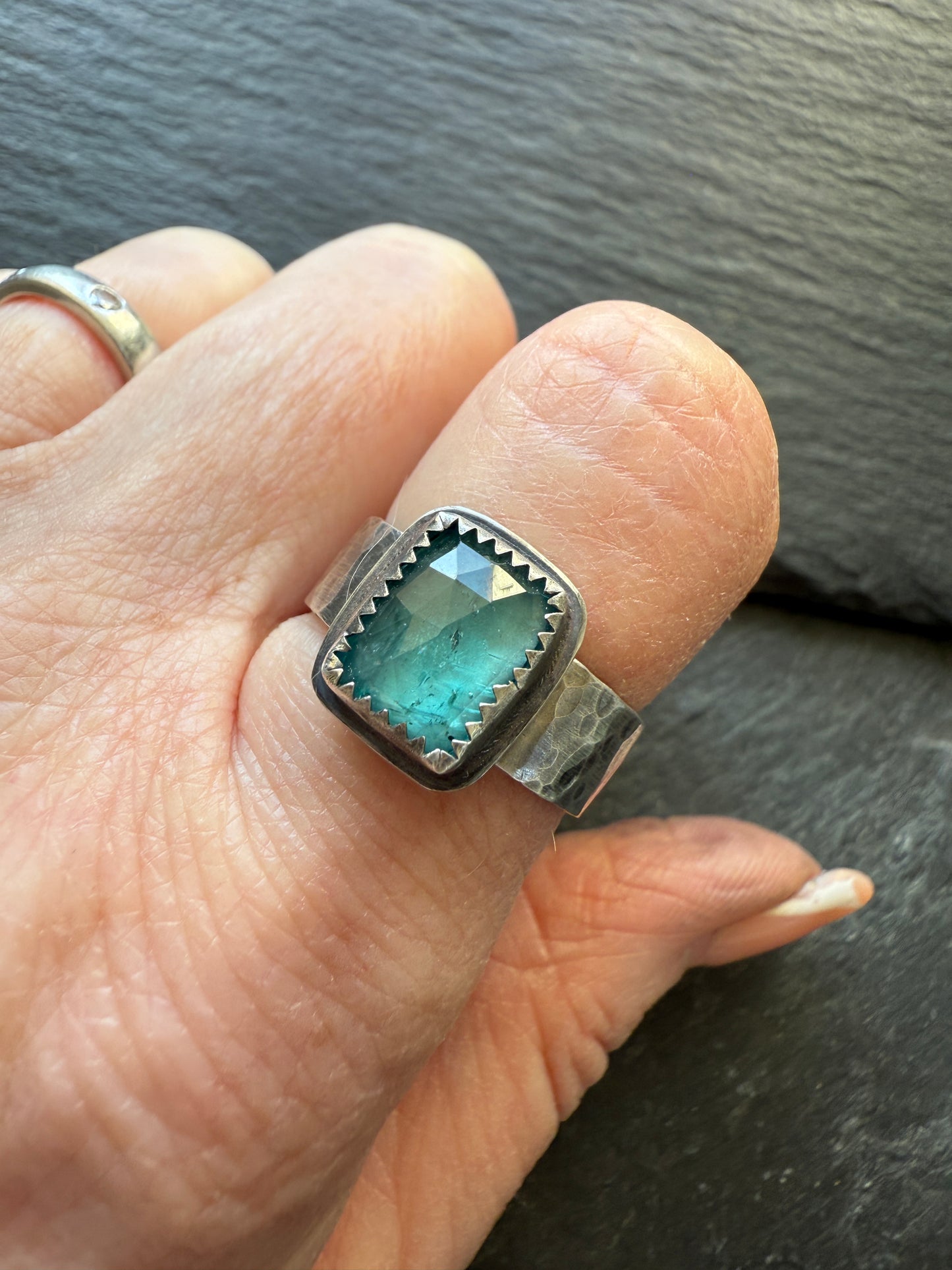 Emerald Kyanite Ring size 7.5