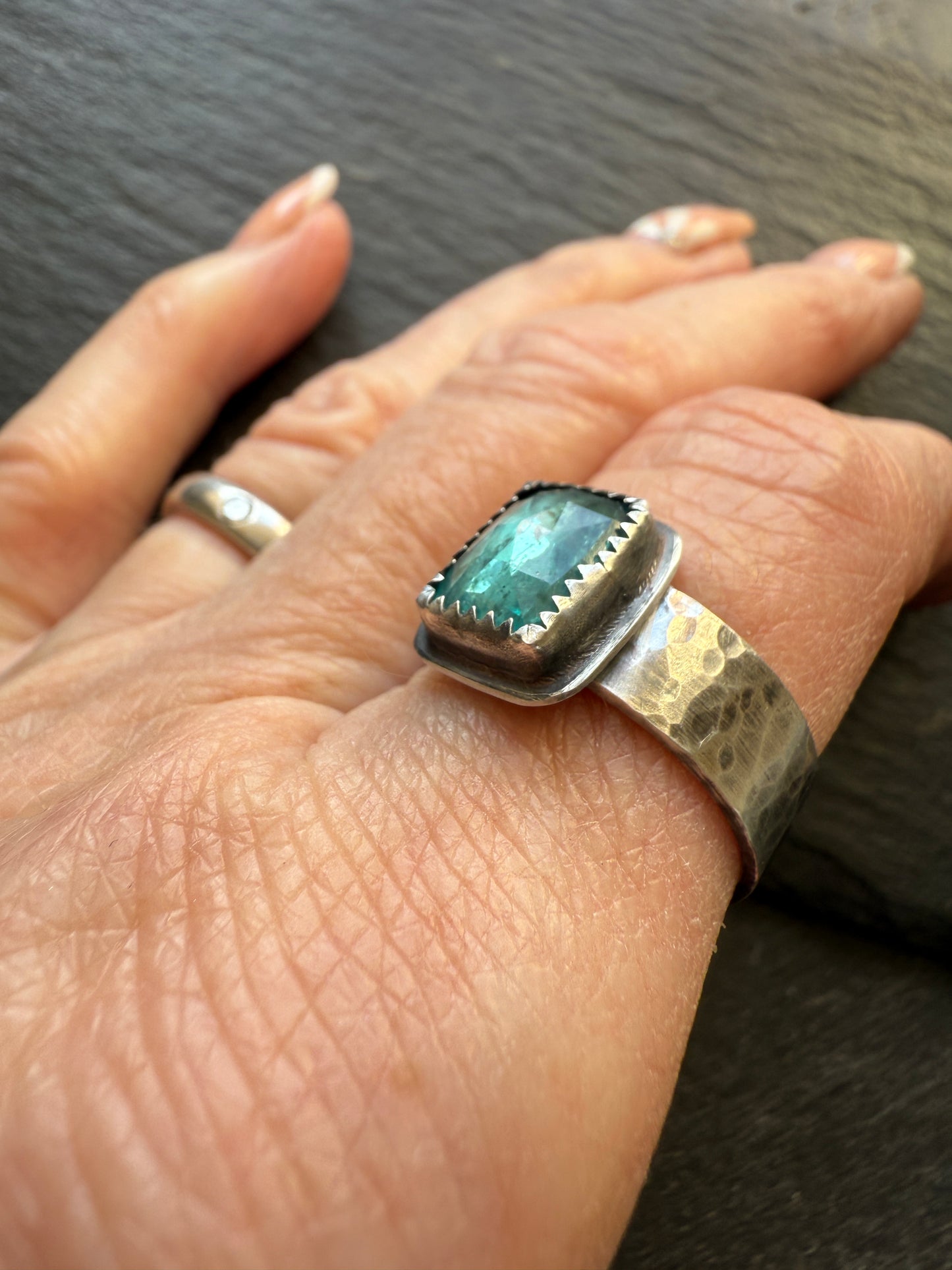 Emerald Kyanite Ring size 7.5