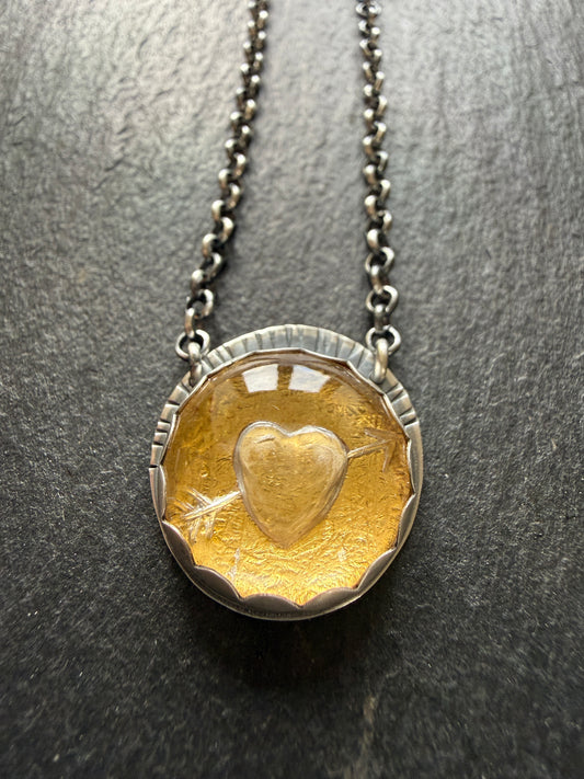 Carved Quartz Stone with 24ct Gold
