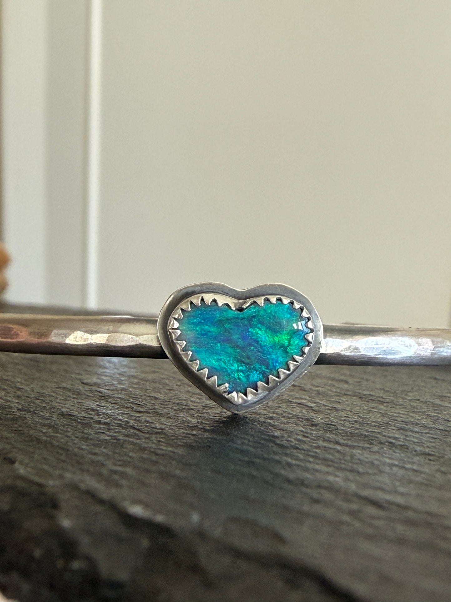 Dainty Heart Opal Bangle